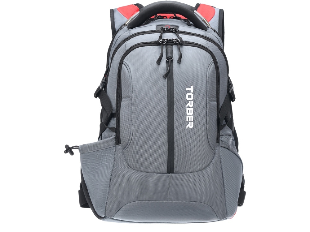 Рюкзак TORBER DRIVE с отделением для ноутбука 15&quot;, серый/красный, полиэстер 1680D, 36x17x50 см, 30 л