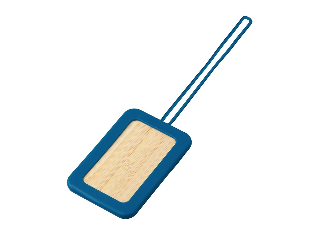 Бамбуковая багажная бирка с силиконовым чехлом "Тагу", темно-синий