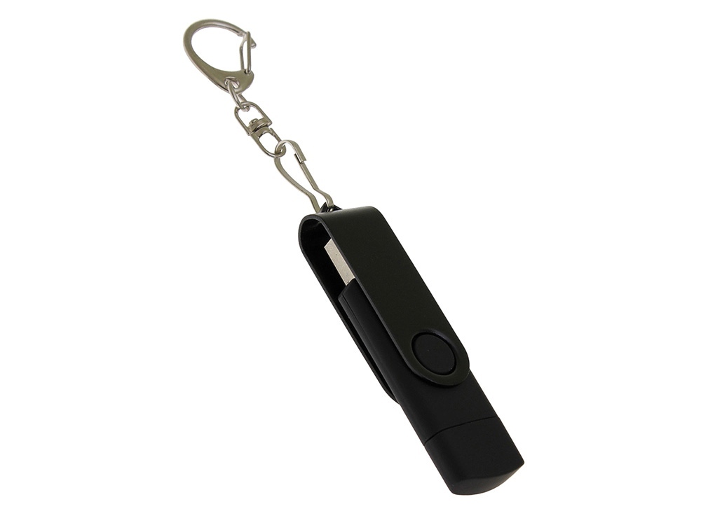 USB-флешка на 32 Гб 2 в 1 поворотный механизм, c дополнительным разъемом Type-C с одноцветным металлическим клипом, черный