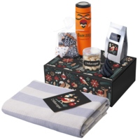 Подарочный набор c пледом, термосом, свечой и миндалем, оранжевый