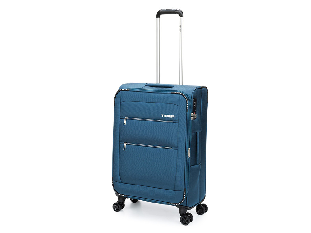 Чемодан TORBER ВИВИ, синий, полиэстер, 44 х 25 х 67 см, 63 л