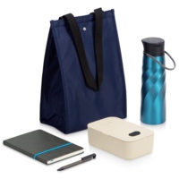 Подарочный набор с блокнотом, ручкой, ланчбоксом и бутылкой для воды "Breaktime", синий