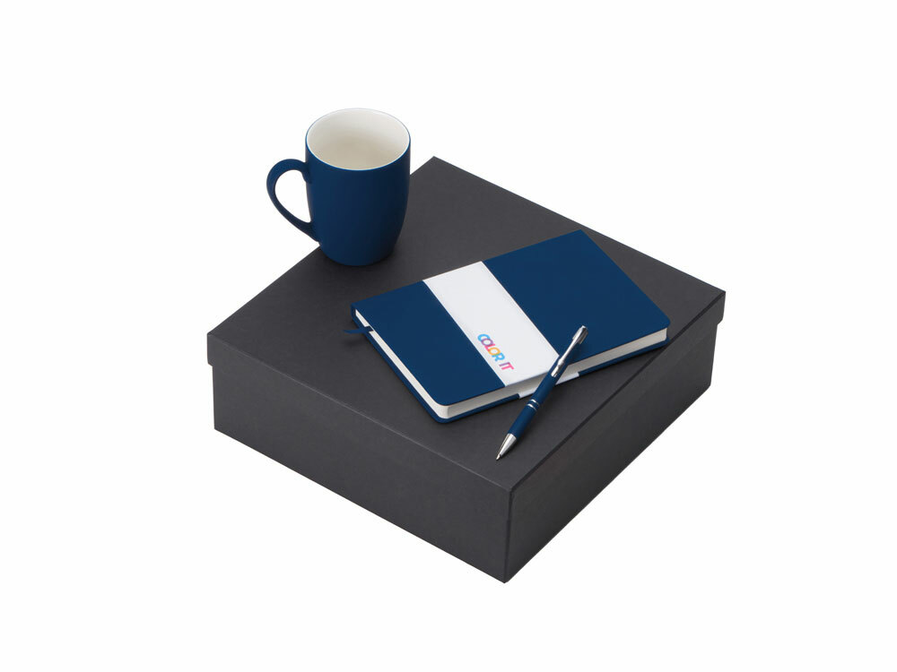 Подарочный набор с блокнотом С3, металлической ручкой и кружкой, темно-синий