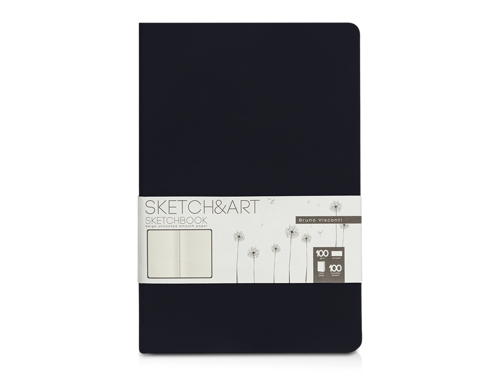 Скетчбук "Sketch &amp; Art" в твердом переплете 143х216 мм, 100 л. бежевой бумаги 100 г/м2, черный