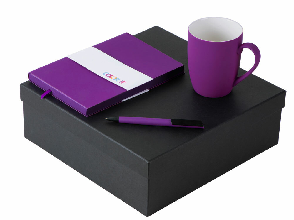 Подарочный набор с блокнотом С1, пластиковой ручкой и кружкой, фиолетовый