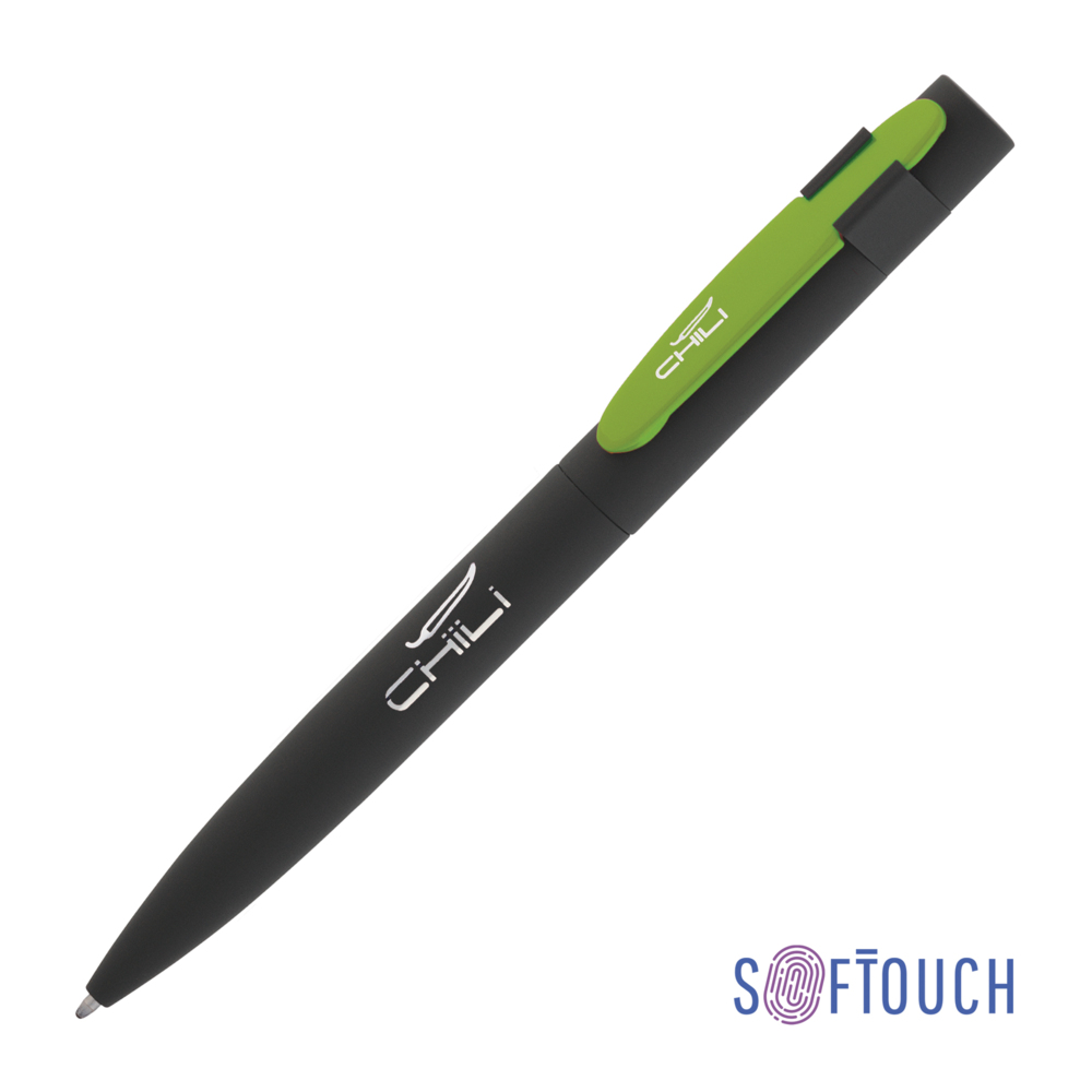 Ручка шариковая &quot;Lip&quot;, покрытие soft touch черный с зеленым яблоком