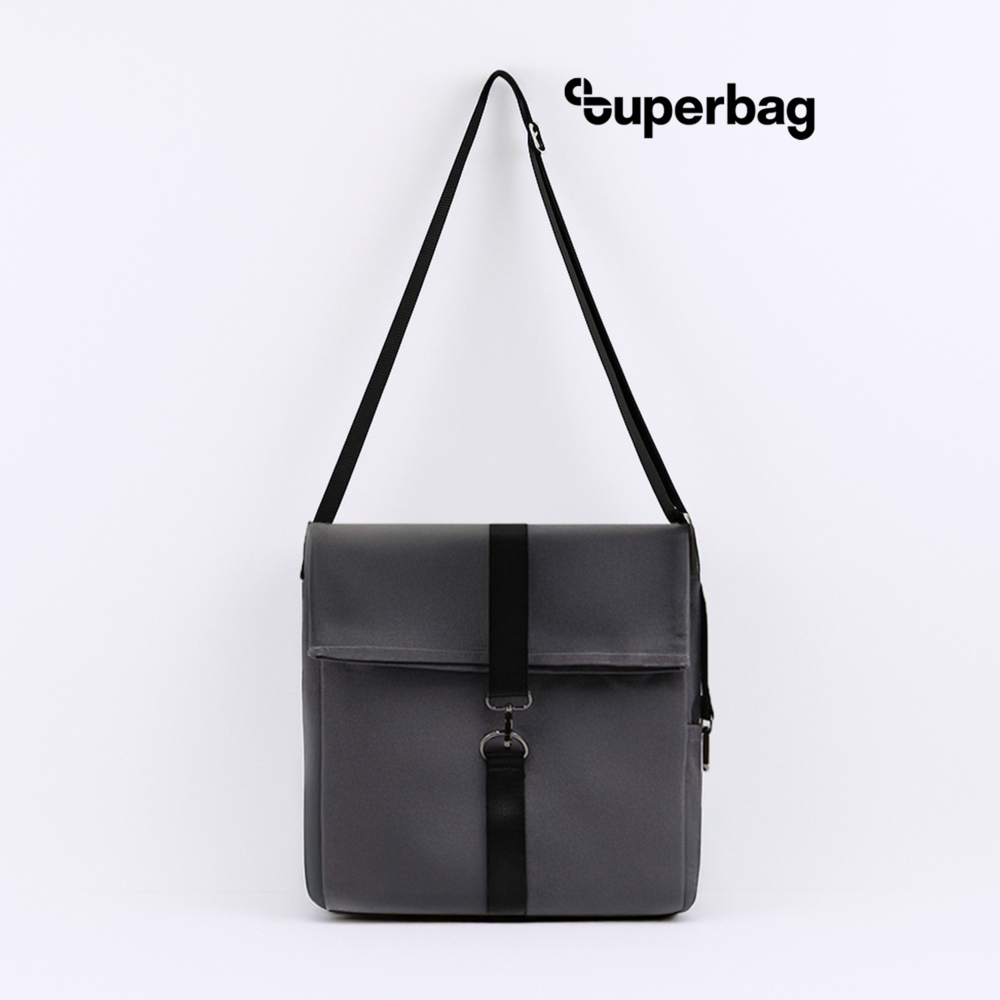 Шоппер Superbag Companion, с тремя отделениями, боковым креплением (карабин) и карманом (серый с черным)