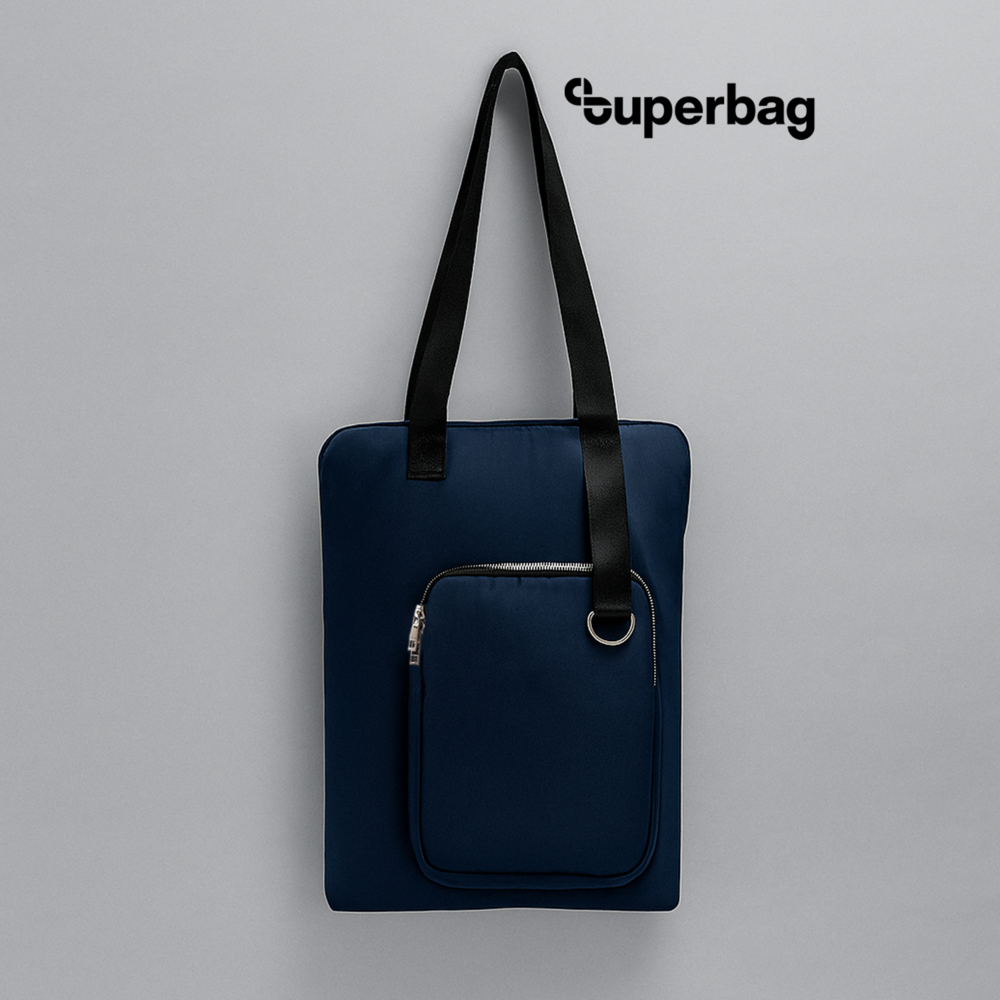Шоппер Superbag Pocket, с внутренним креплением (карабин) и чехлом для мелочей (темно-синий с черным)