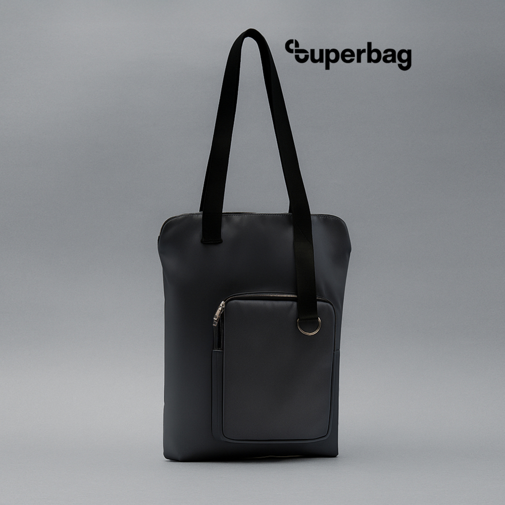 Шоппер Superbag Pocket, с внутренним креплением (карабин) и чехлом для мелочей (серый с черным)