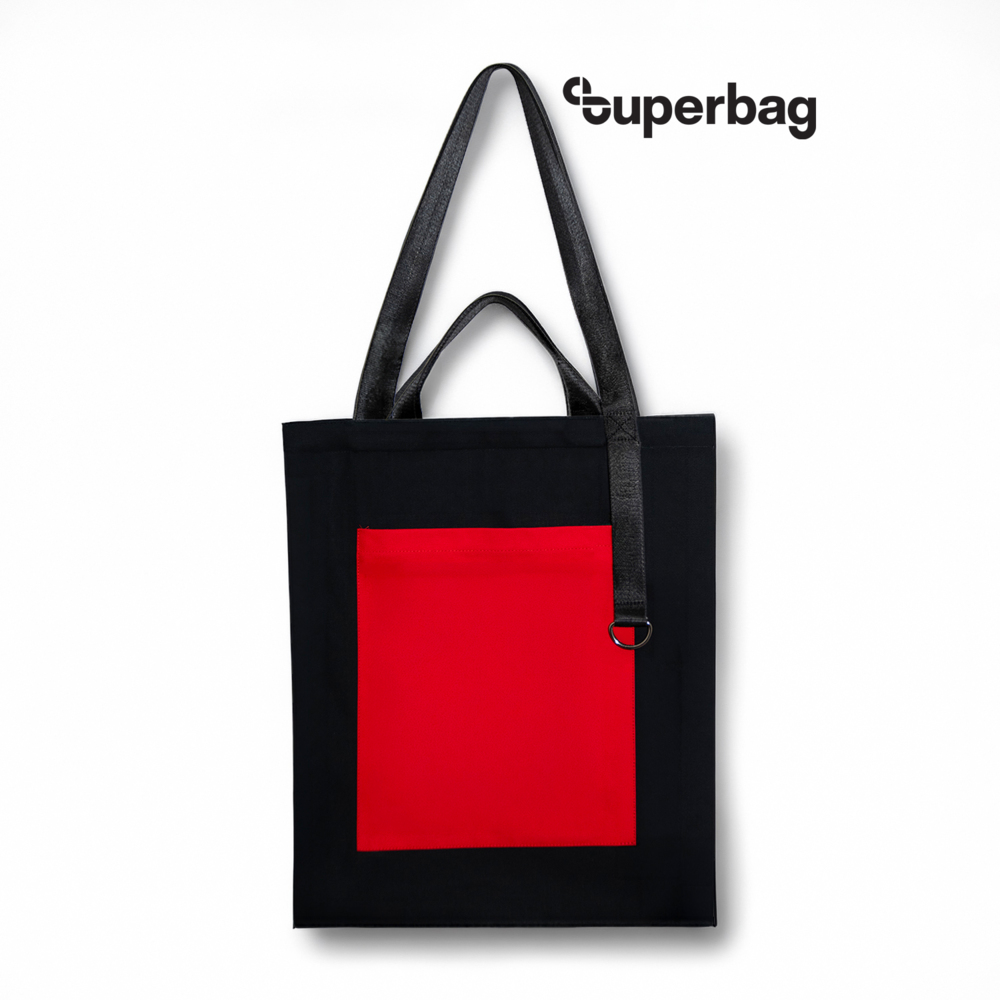 Шоппер Superbag Big Pocket, с карманом на молнии (черный с красным)